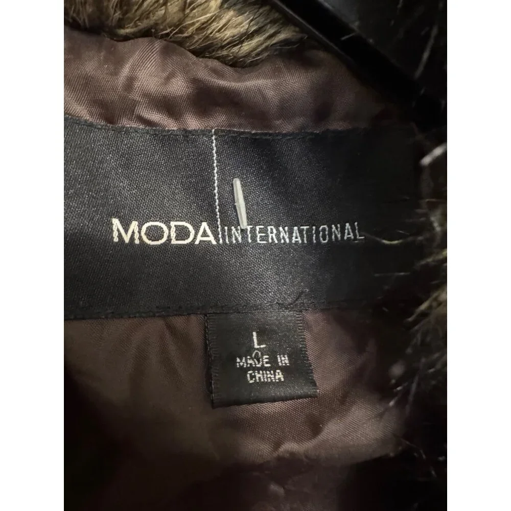 Moda International Down Jacket Womens Large Brown Faux Fur Accents Warm Winter C
